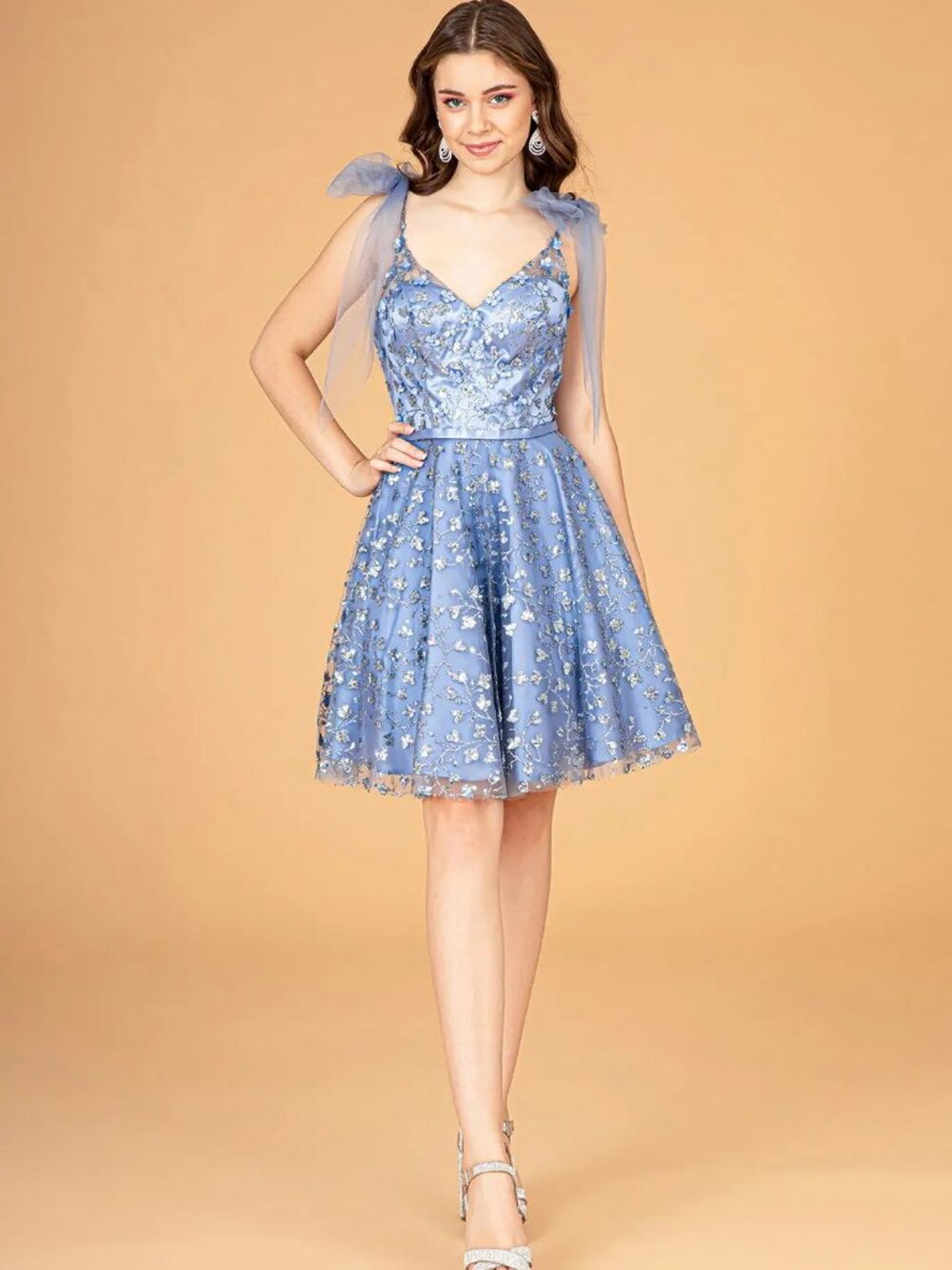 NEW SMOKY BLUE Lace & Sequin Spaghetti Strap Cocktail Dress Embellished GS3088